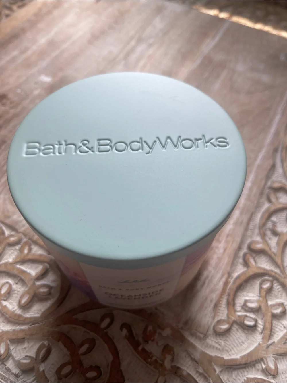 Bath & Body Works Oceanside Lavender Candle - Lavender, Pink, Cream
